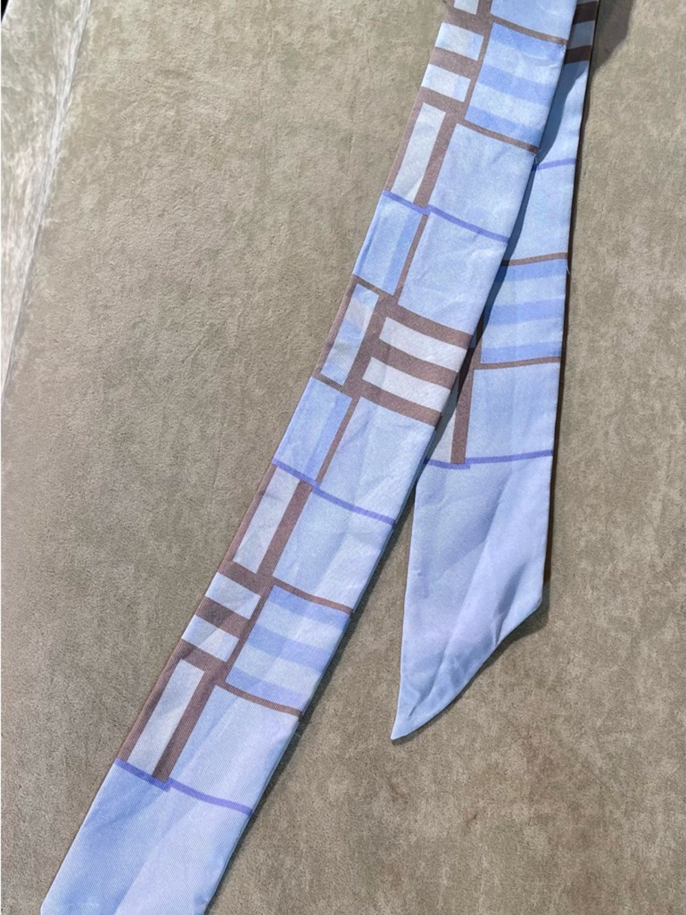 Burberry Light Blue and Brown Checked Silk Scarf